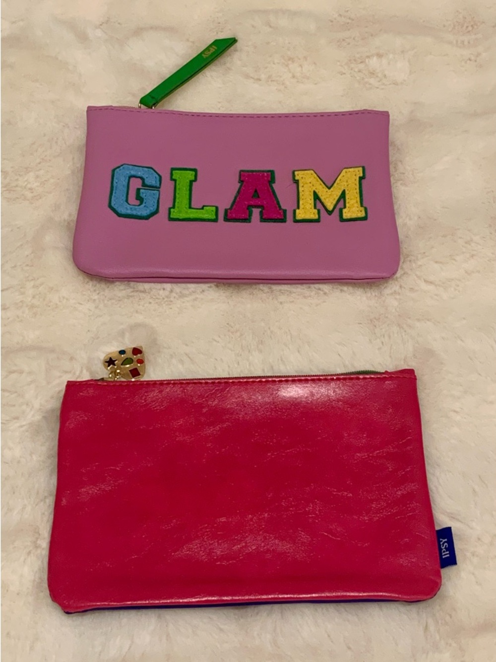 Ipsy Pink Glam Cosmetic Pouches - Purple & Hot Pink/Blue, Multicolor Lettering
